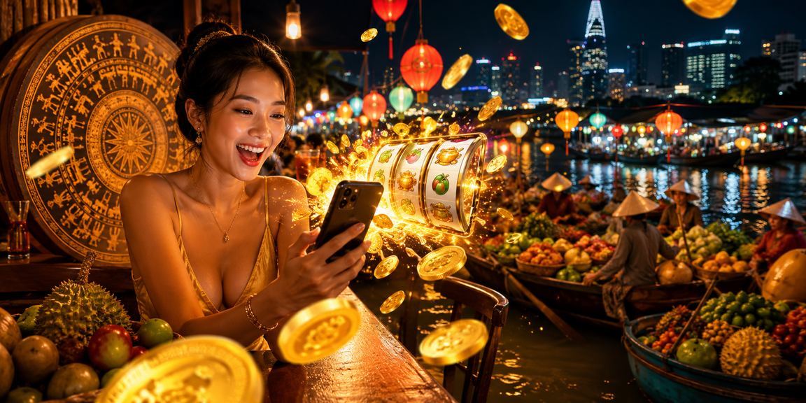 Người chơi slot game jackpot trong không khí lễ hội sôi động tại vùng Đồng bằng Sông Cửu Long